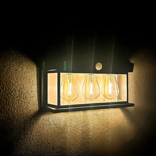 Foco Solar de Pared 3 Ampolletas Led Vintage